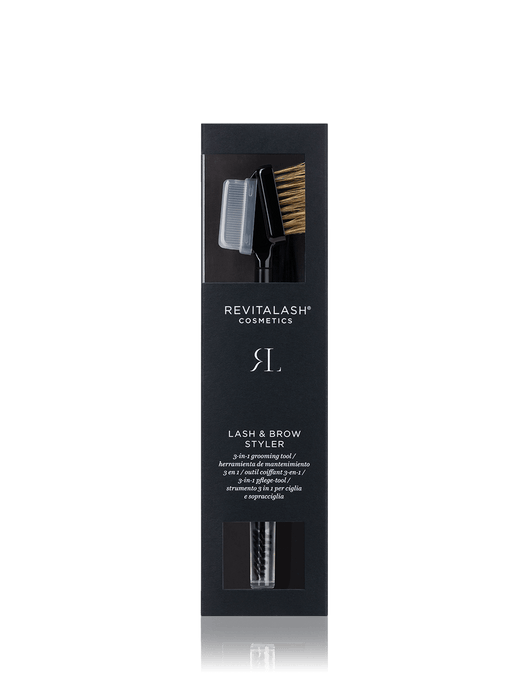 Revitalash Lash & Brow Styler packaging on a black background